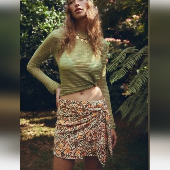 ZARA Textured Sarong Wrap Pareo Mini Skirt Printed Orange/white Multi. Size Med - Picture 6 of 12